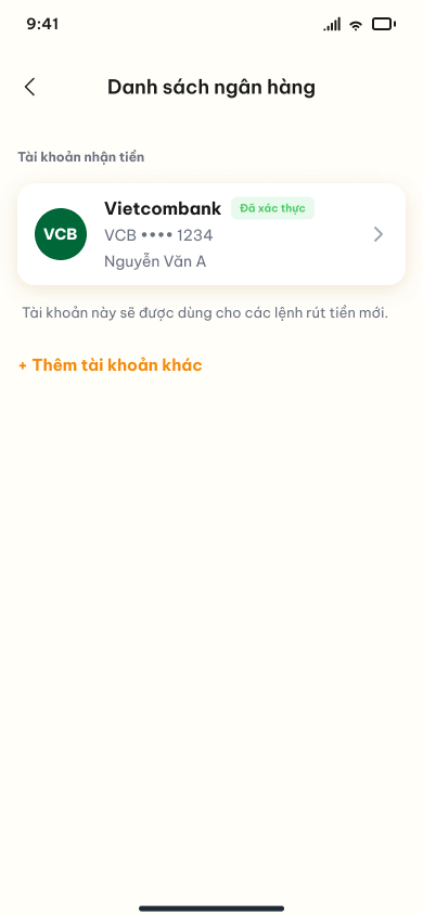 4Oranges linked bank account screen