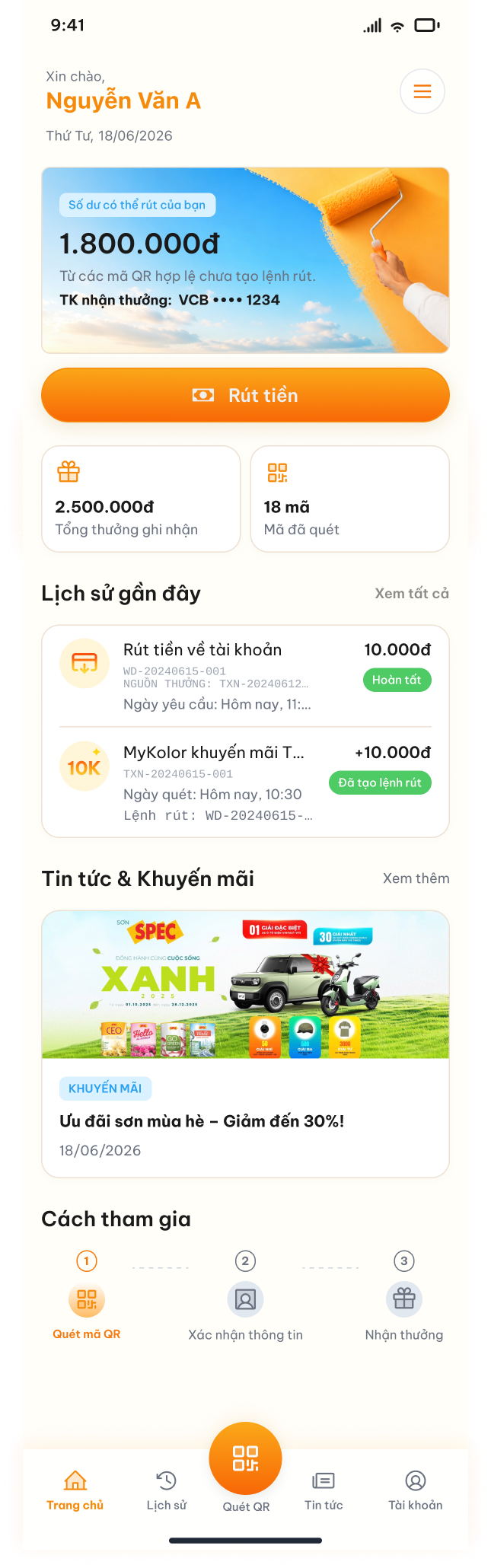4Oranges rewards home screen