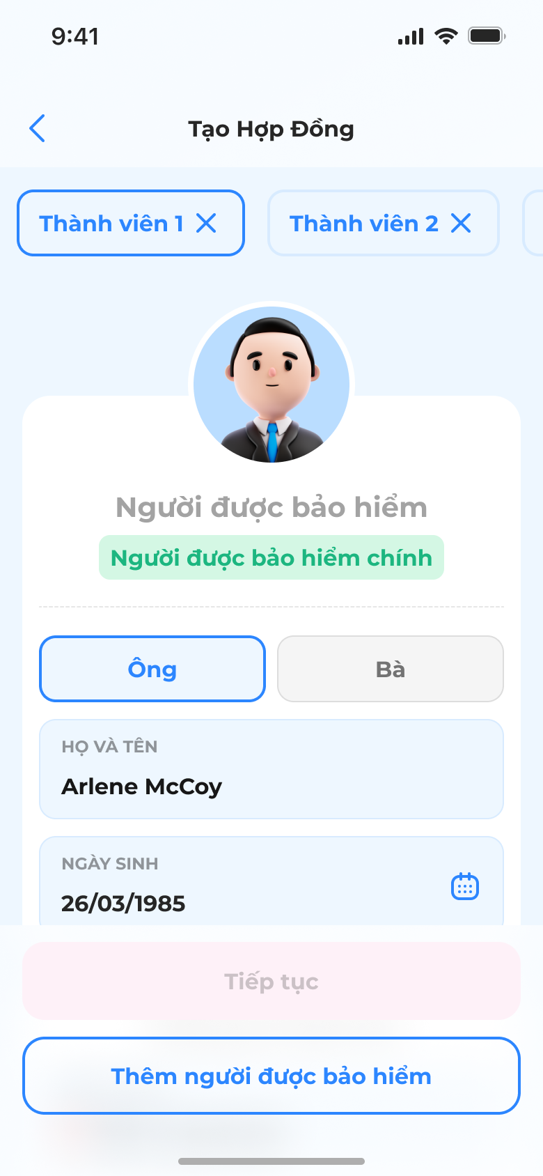 Affina Pro insured member screen