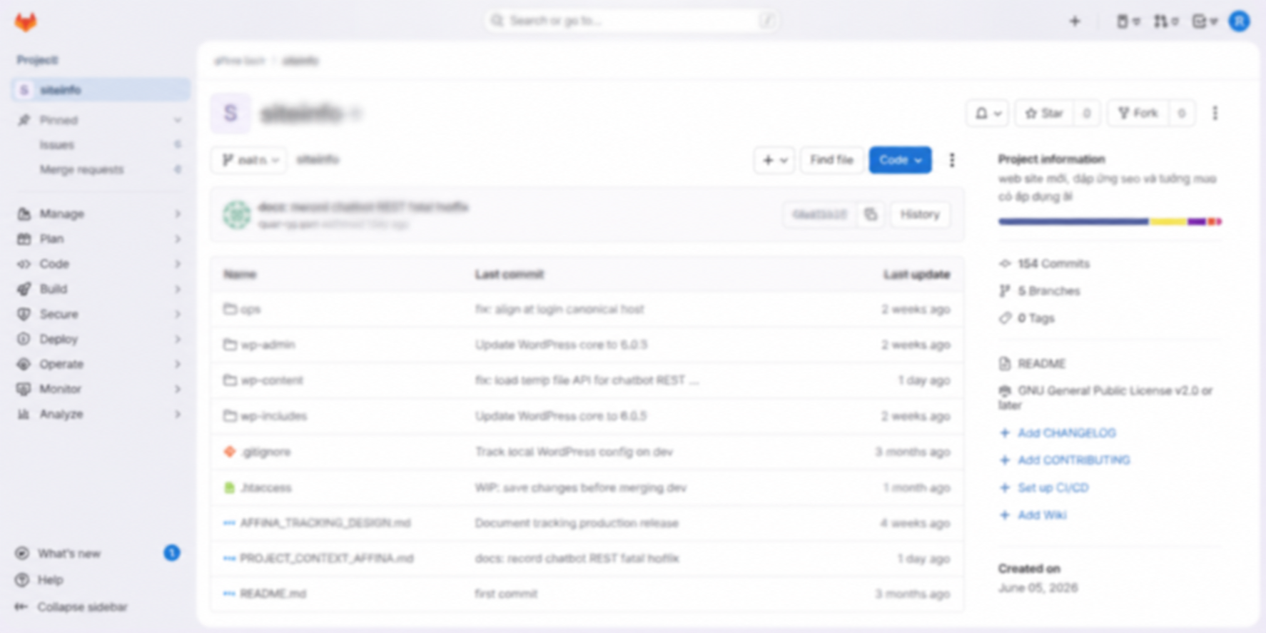 Affina GitLab code repository overview