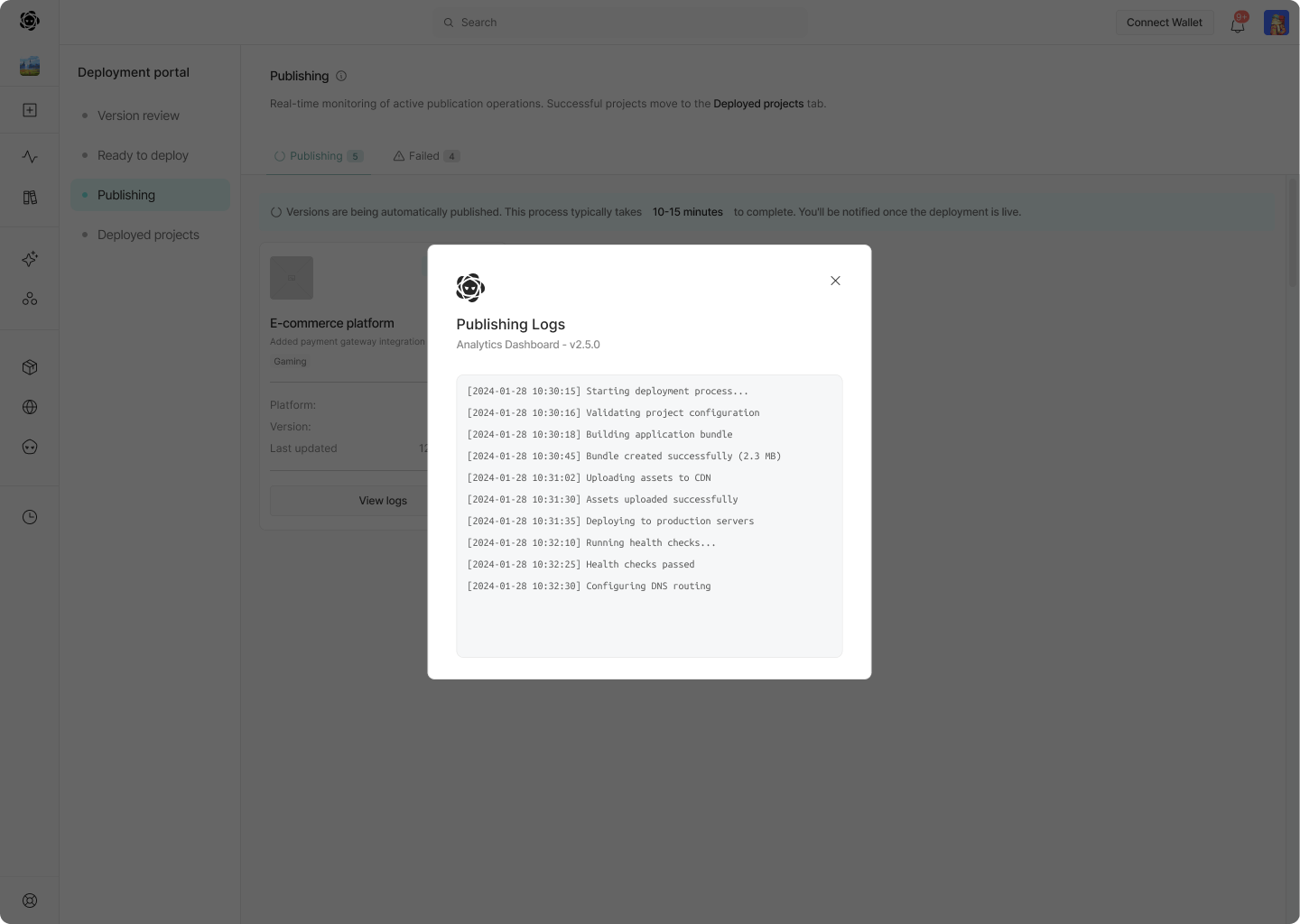 Zoan publishing logs during deployment